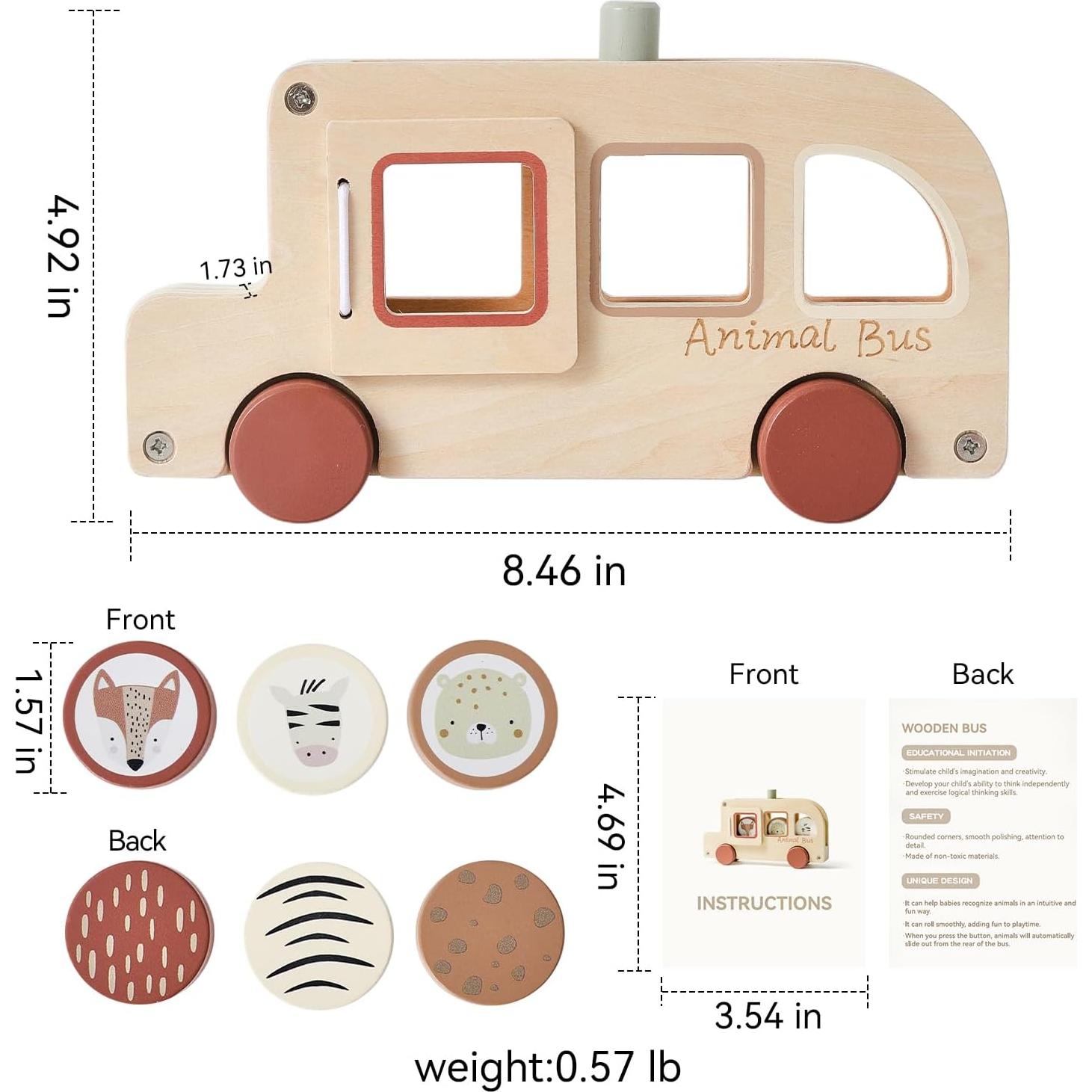 Juguete educativo autobús de madera WOODEN TEETHER 13x6 cm