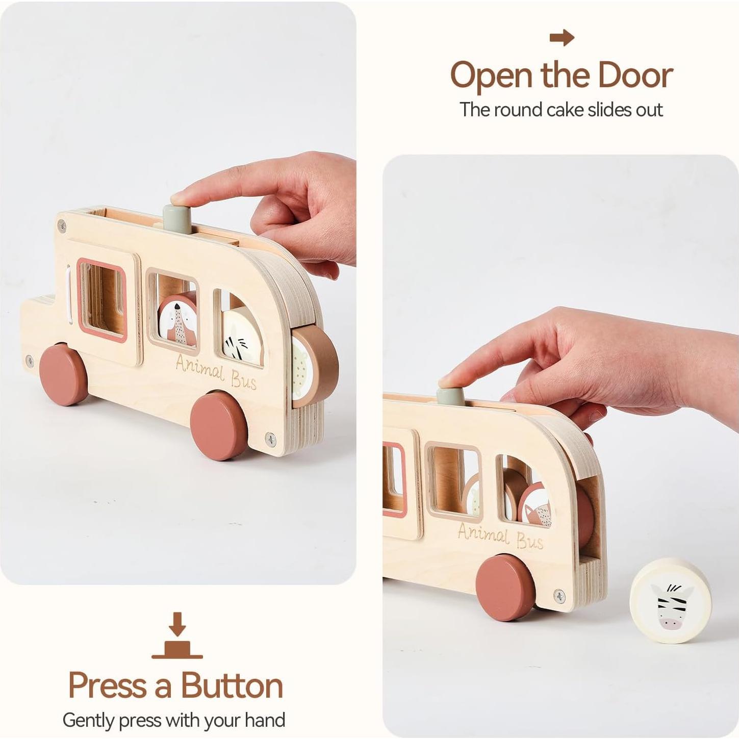 Juguete educativo autobús de madera WOODEN TEETHER 13x6 cm