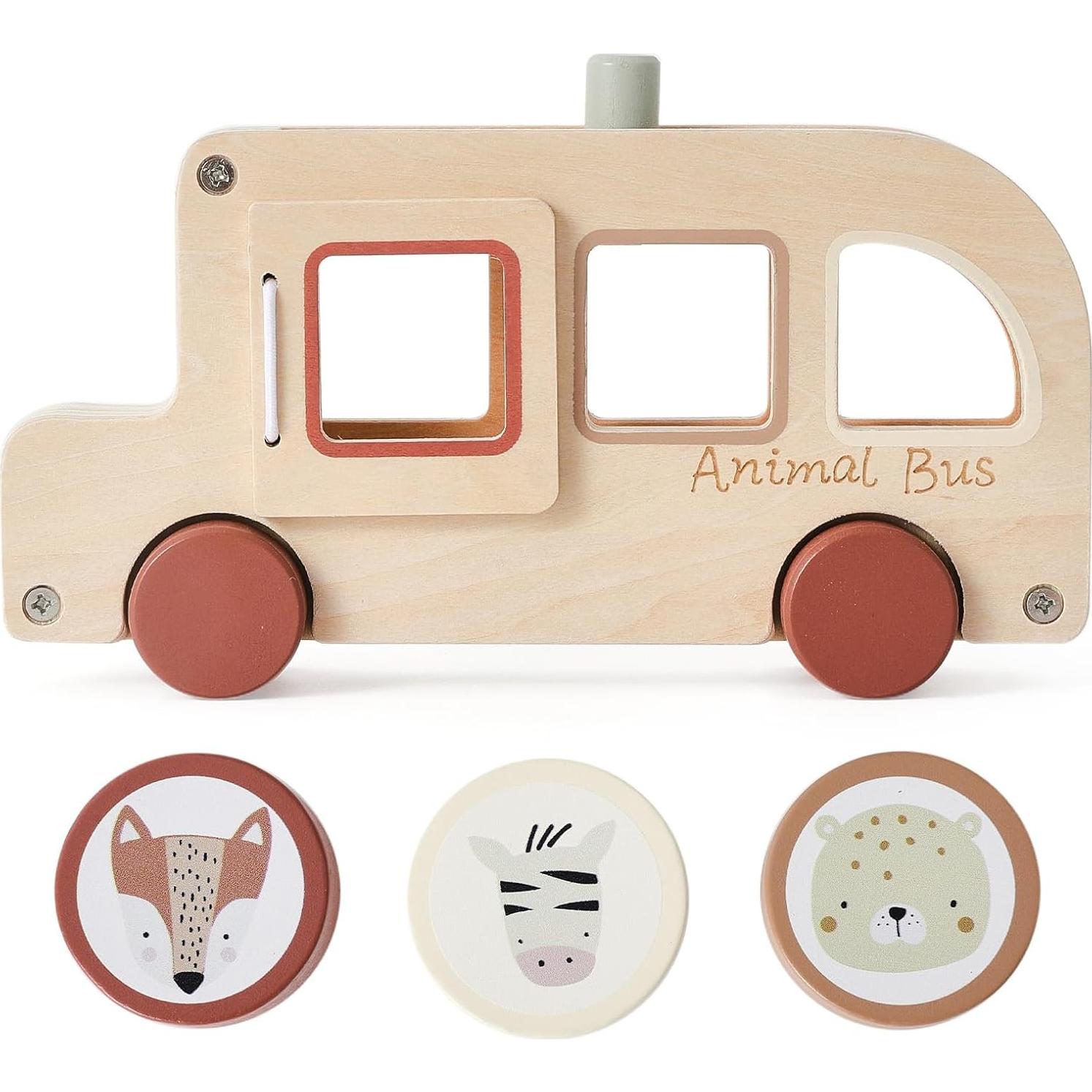 Juguete educativo autobús de madera WOODEN TEETHER 13x6 cm