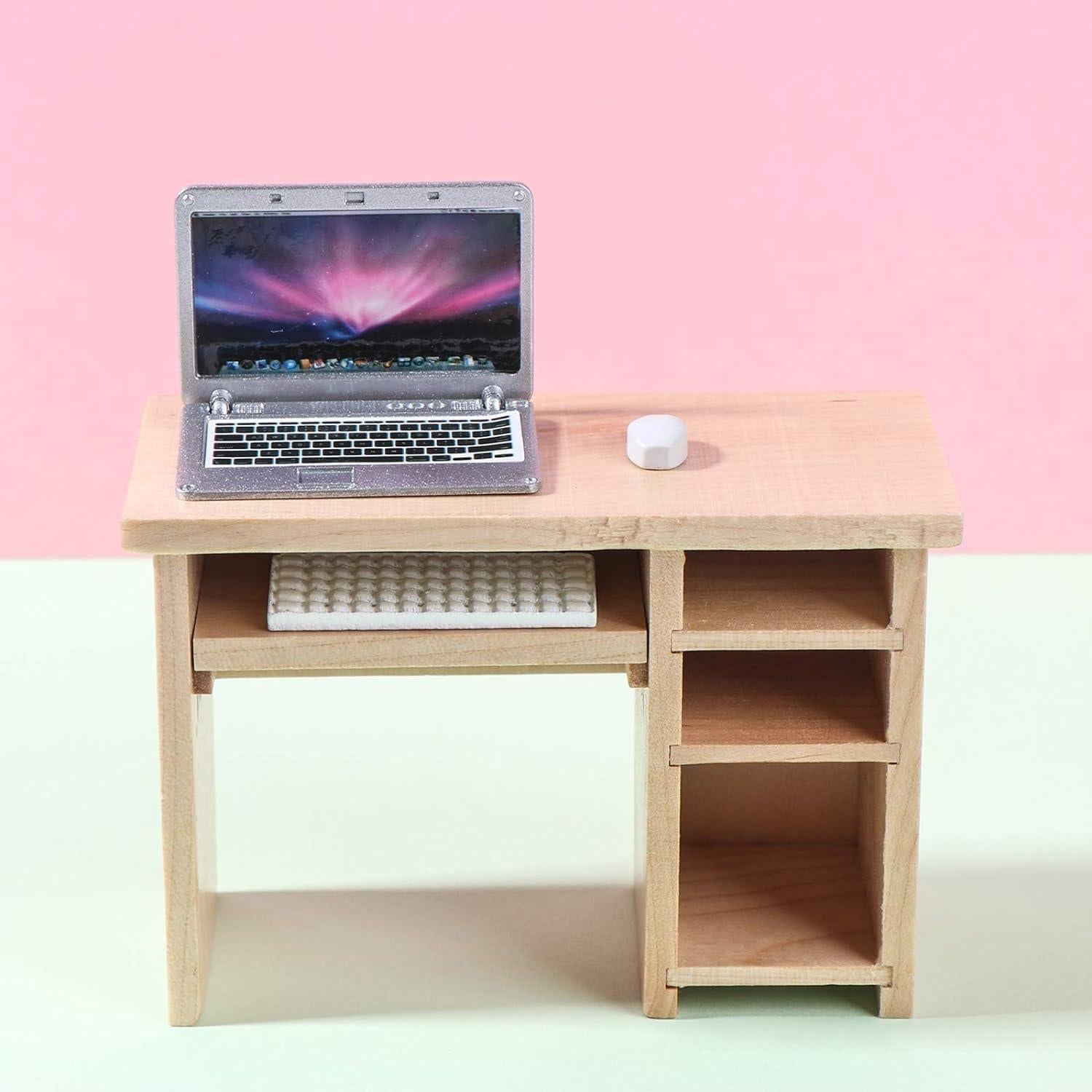 Accesorios para Casa de Muñecas 1:12 - Escritorio y Computadora