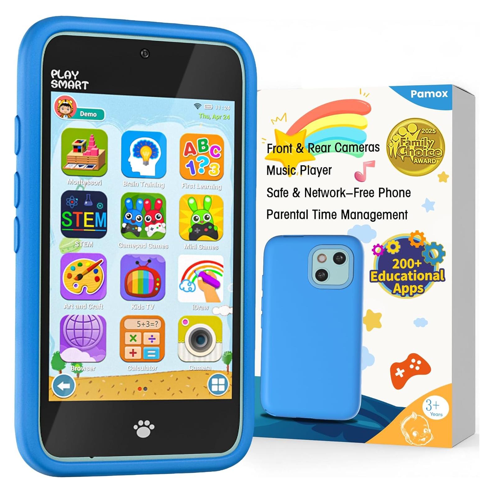 Teléfono de Juguete PAMOX Azul con Doble Cámara y 200 Juegos