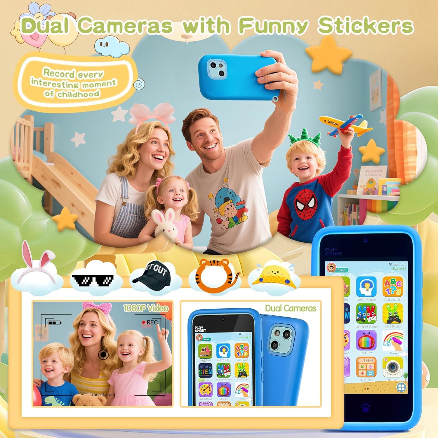 Teléfono de Juguete PAMOX Azul con Doble Cámara y 200 Juegos