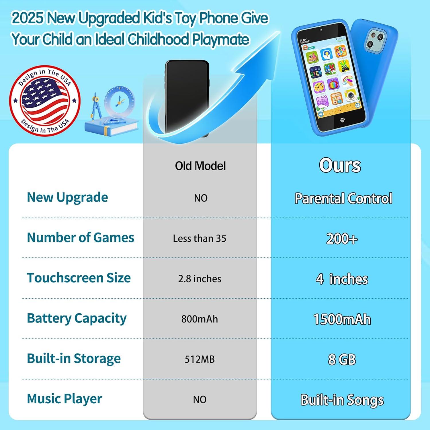 Teléfono de Juguete PAMOX Azul con Doble Cámara y 200 Juegos