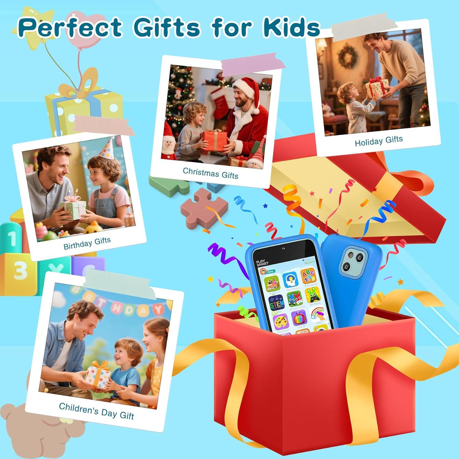 Teléfono de Juguete PAMOX Azul con Doble Cámara y 200 Juegos