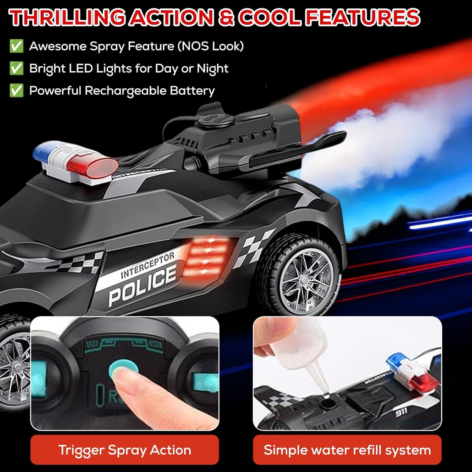 Coche de Policía RC Tooty Toy 18cm con Efecto Humo LED