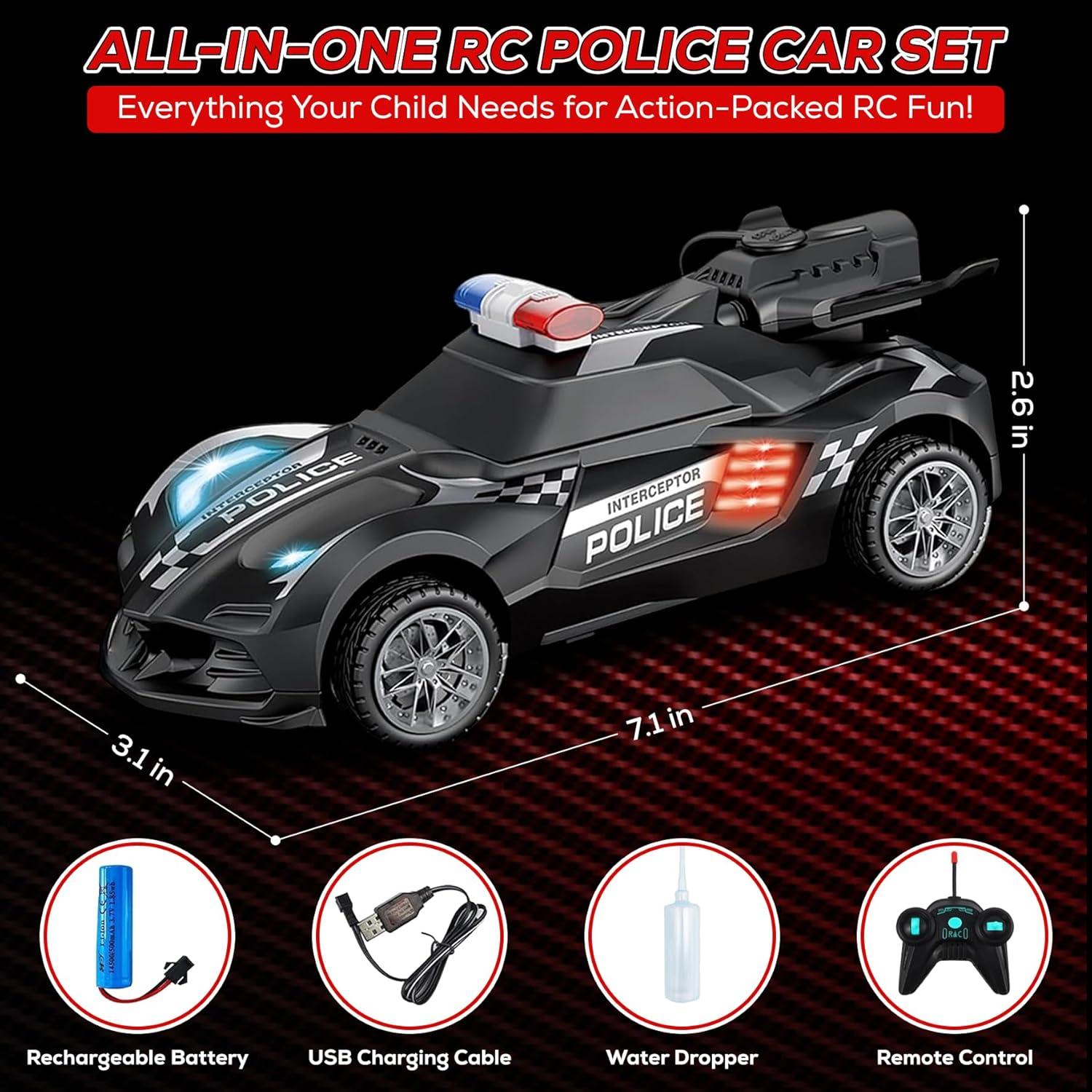 Coche de Policía RC Tooty Toy 18cm con Efecto Humo LED