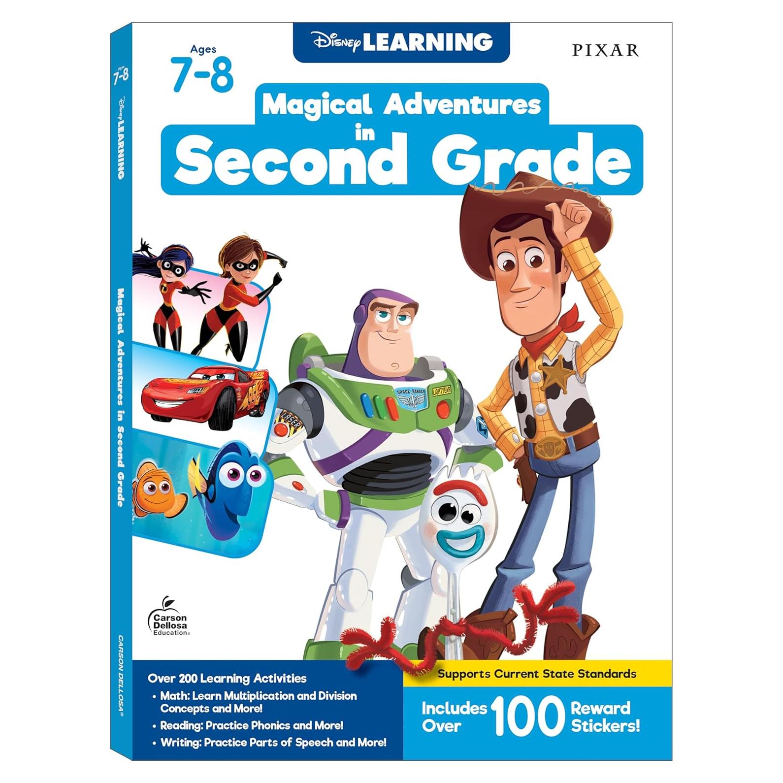 Disney Learning Magical Adventures in 2nd Grade Workbooks All Subjects, Math, Phonics, Parts of Speech, Writing Practice, Toy Story 4, Cars, the Incredibles, and Finding Dory Second Grade Workbooks