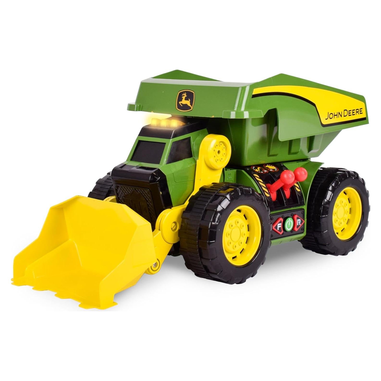 Excavadora Motorizada John Deere 2-en-1 con Luces y Sonidos