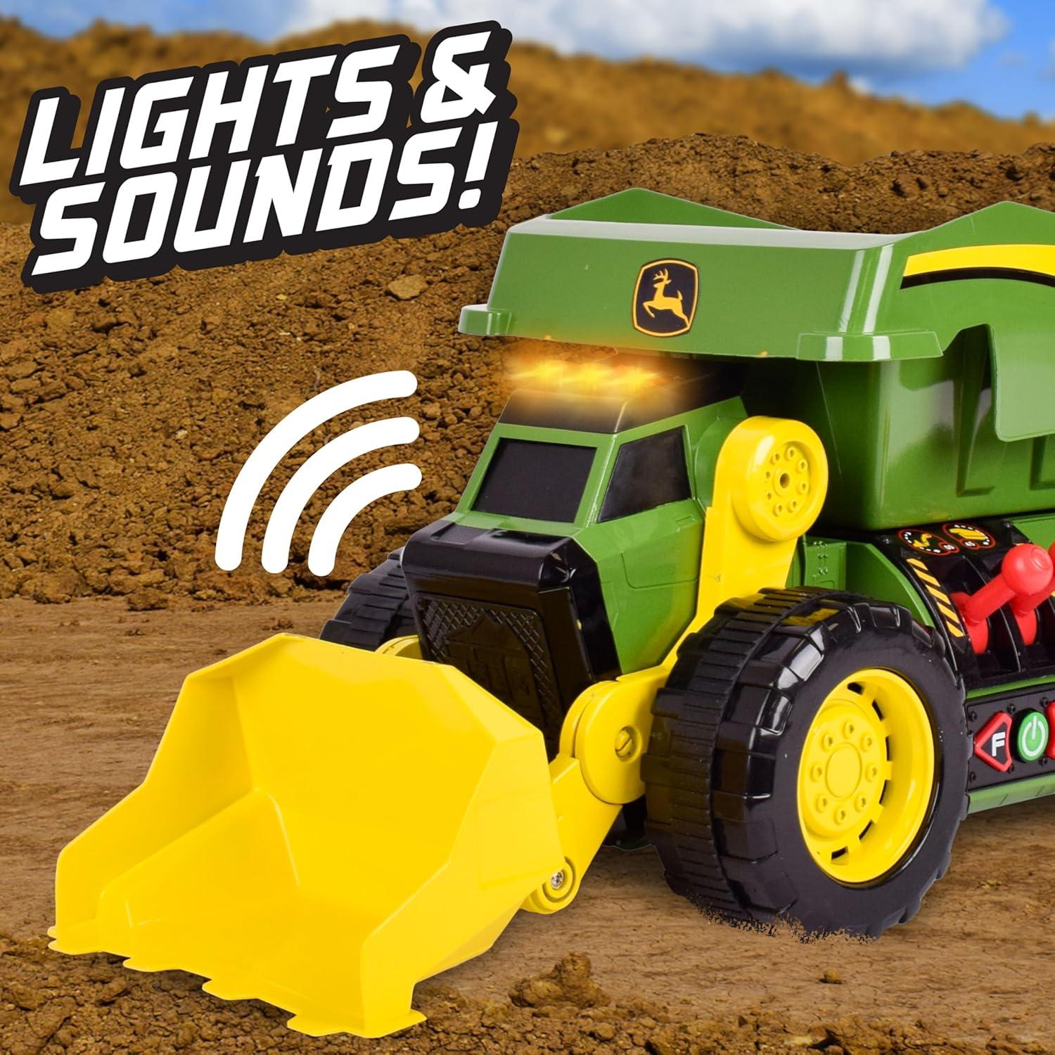Excavadora Motorizada John Deere 2-en-1 con Luces y Sonidos
