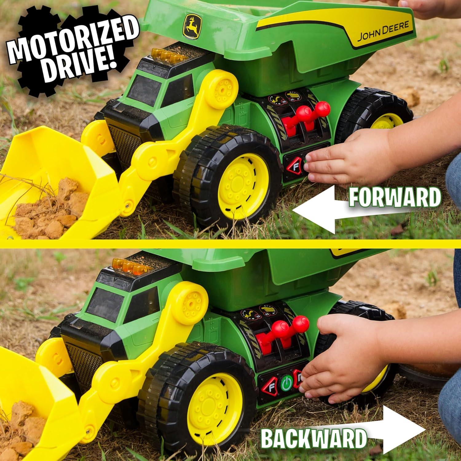 Excavadora Motorizada John Deere 2-en-1 con Luces y Sonidos