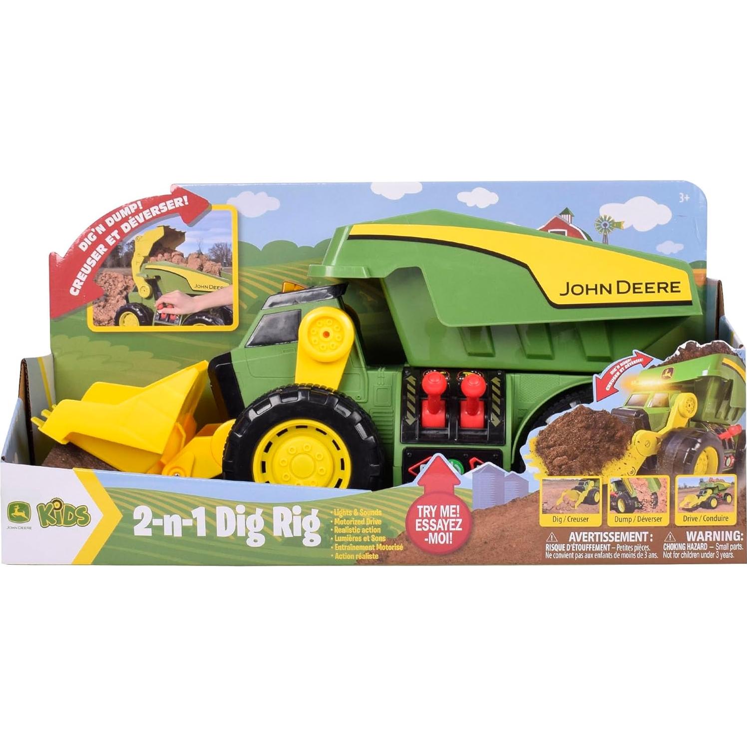 Excavadora Motorizada John Deere 2-en-1 con Luces y Sonidos