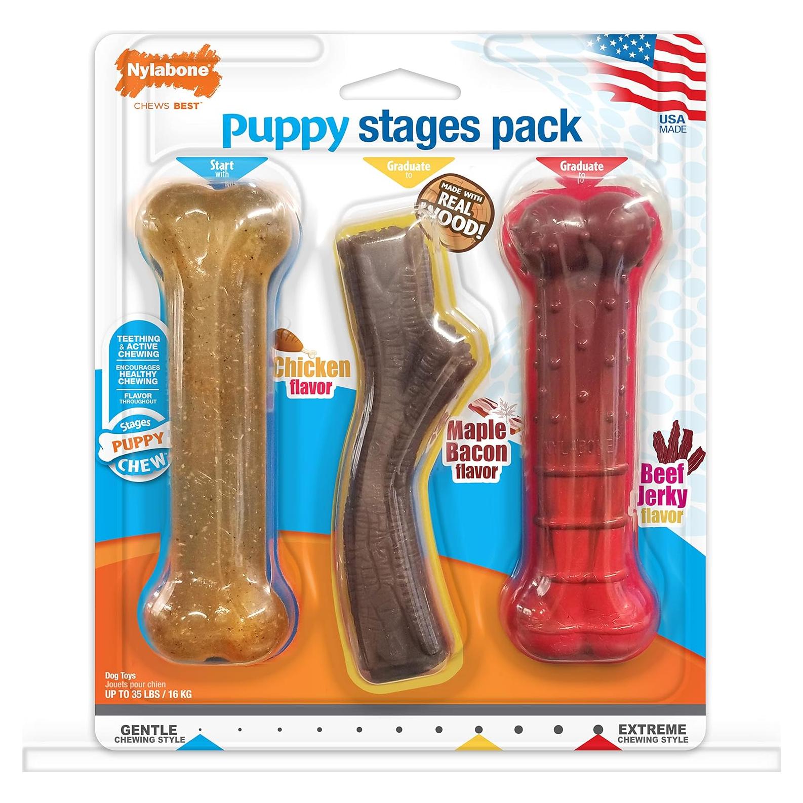 Juego de Juguetes para Masticar Nylabone Puppy Stages - 3 Piezas