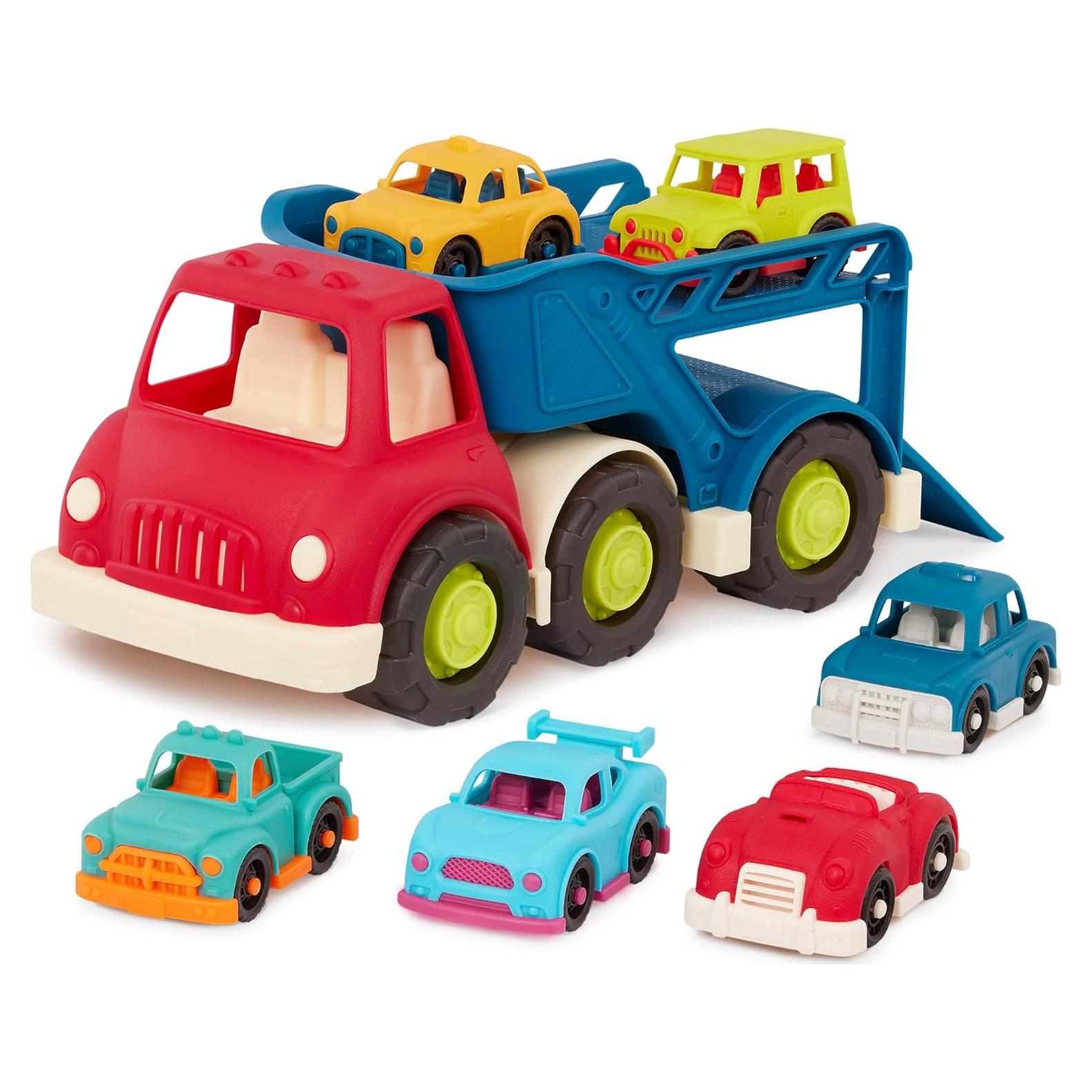 Camión Transportador de Autos B. toys + 6 Autos Mini - 12+ Meses