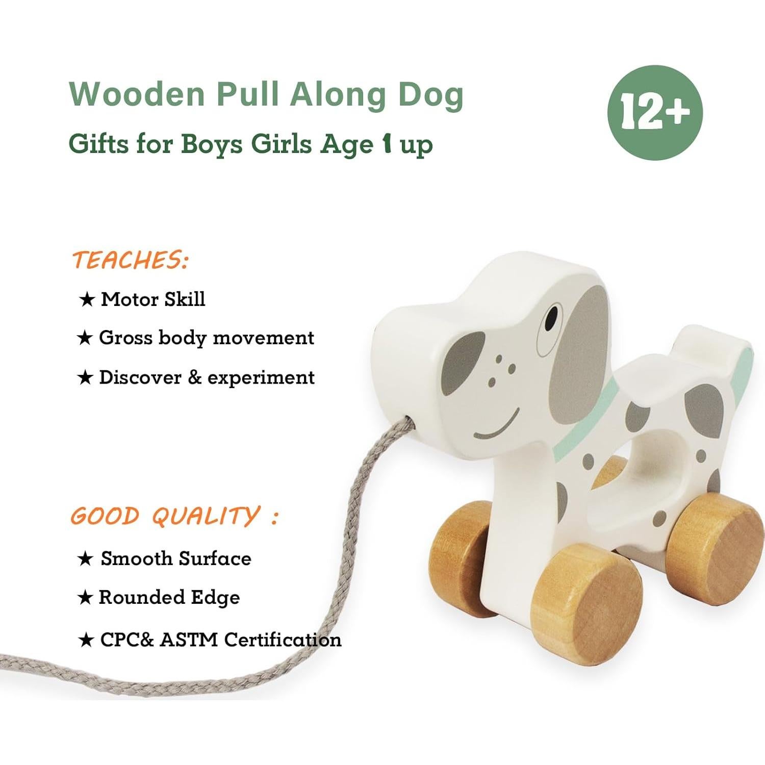 Juguete de Tirar de Madera Wooden Edu Perro 15.24x12.7 cm