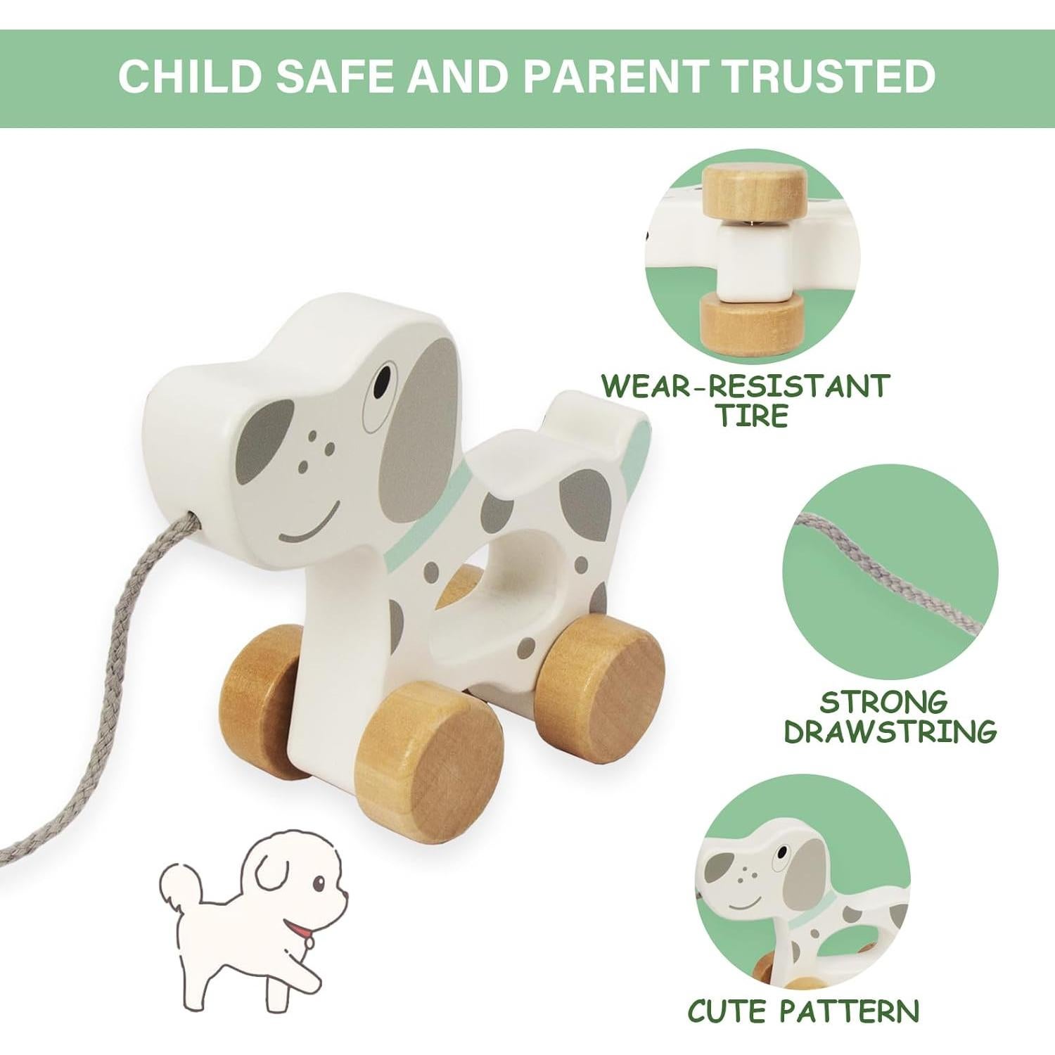 Juguete de Tirar de Madera Wooden Edu Perro 15.24x12.7 cm