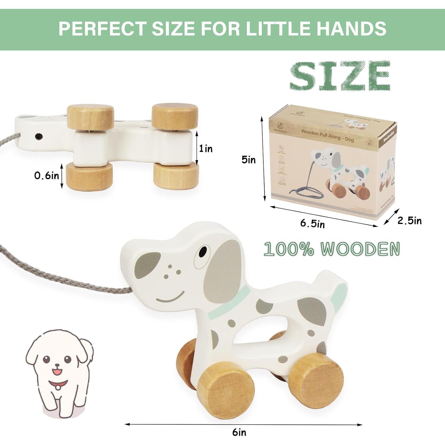 Juguete de Tirar de Madera Wooden Edu Perro 15.24x12.7 cm