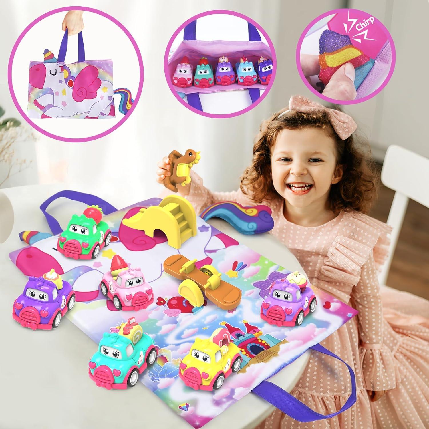 Juego de Coches de Juguete Seveclotree 10 PCS con Bolsa Unicornio