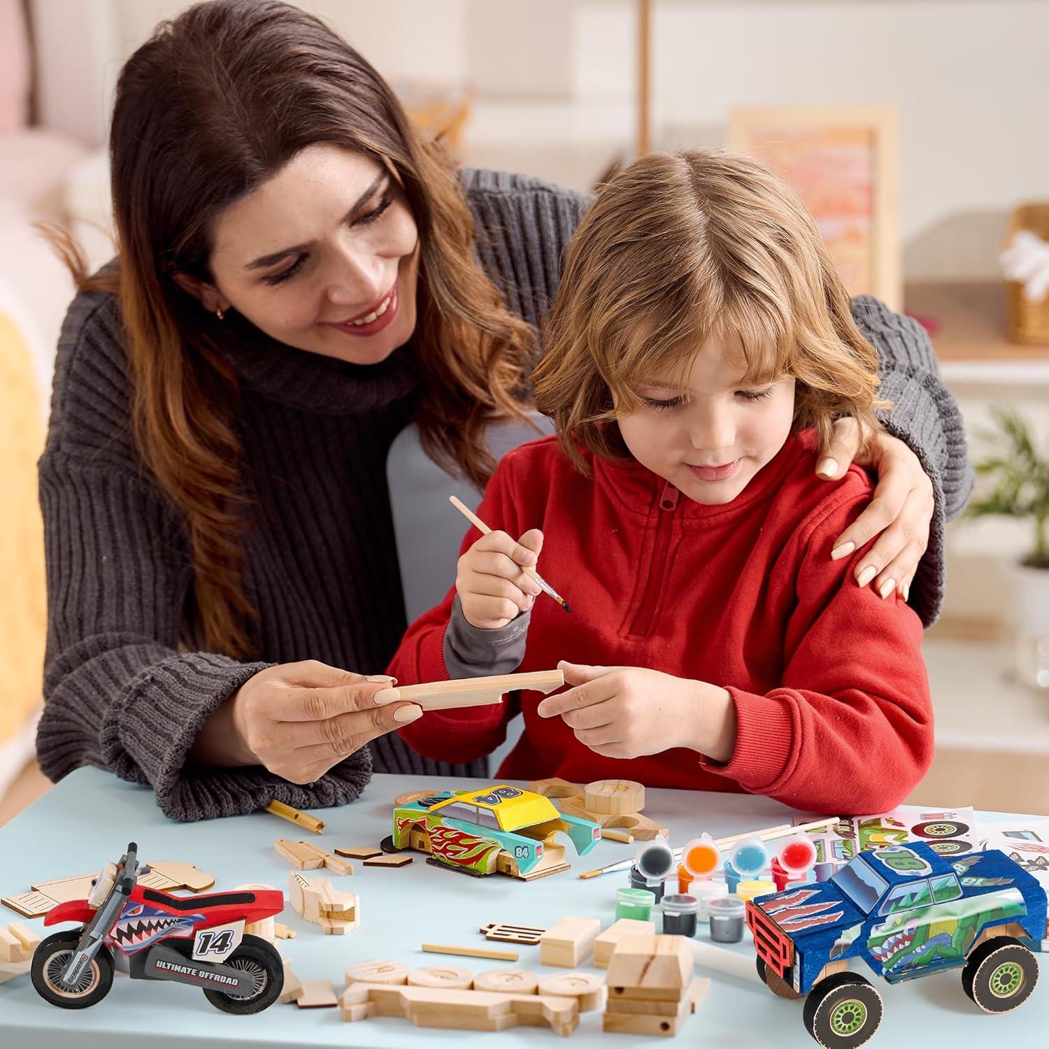 Kit de Manualidades JOYIN para Construir y Pintar Autos de Madera