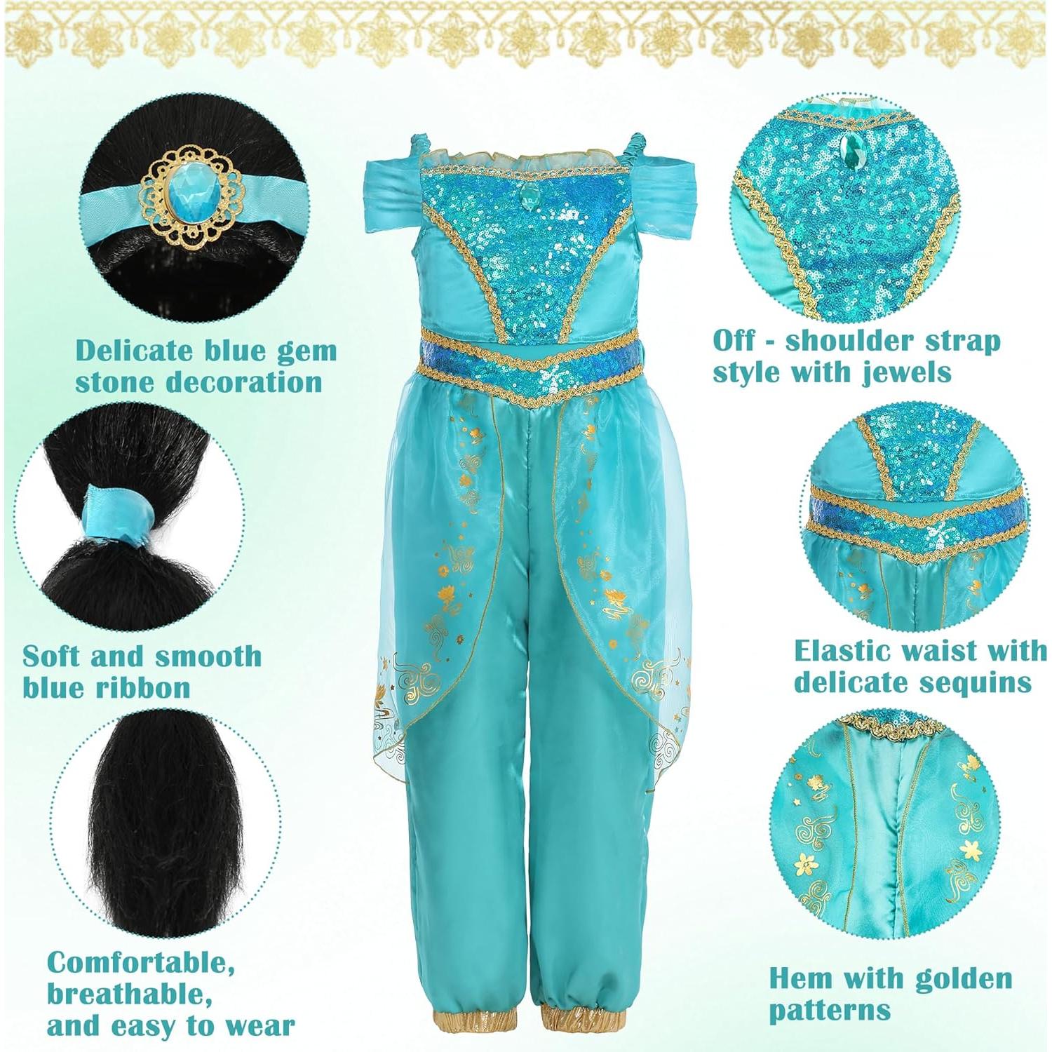 Disfraz de Princesa Jasmine para Niñas con Peluca - 2 a 8 Años