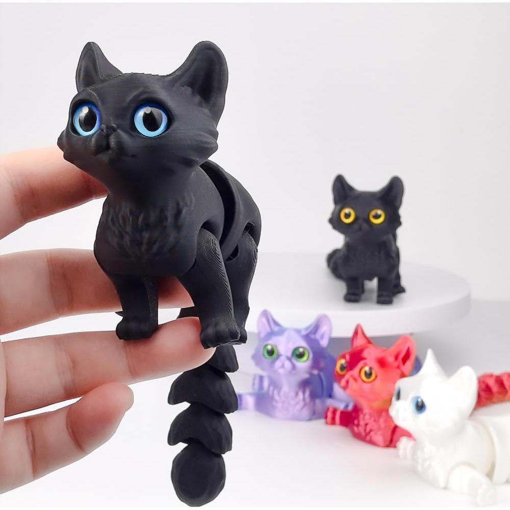 Gato Impreso en 3D WUQIREN Negro 15x5x8 cm Antiestrés
