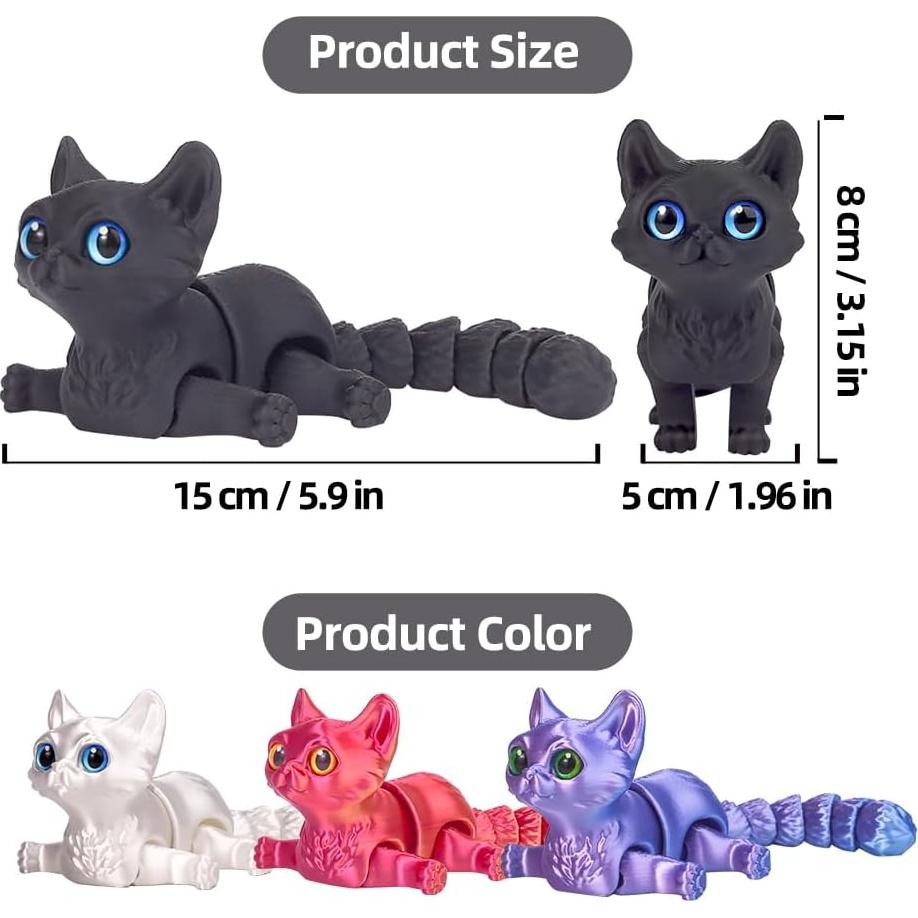 Gato Impreso en 3D WUQIREN Negro 15x5x8 cm Antiestrés