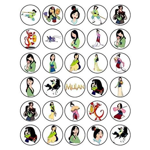 30 Decoraciones Comestibles para Cupcakes Mulan - Alta Calidad