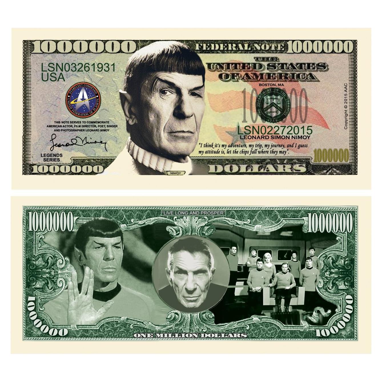 Billete Coleccionable Star Trek Spock Leonard Nimoy - Paquete 25