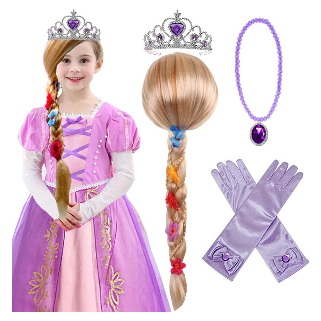Peluca de Princesa Rapunzel con Tiara y Accesorios para Niñas