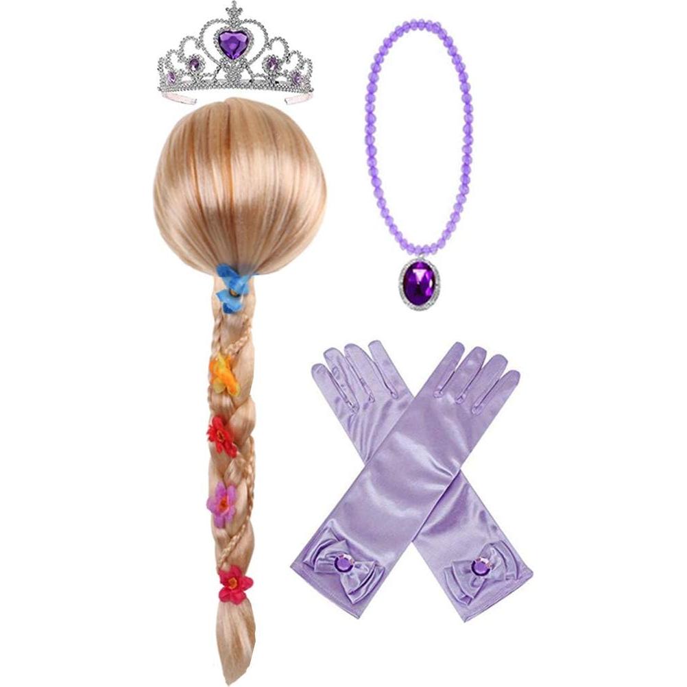 Peluca de Princesa Rapunzel con Tiara y Accesorios para Niñas