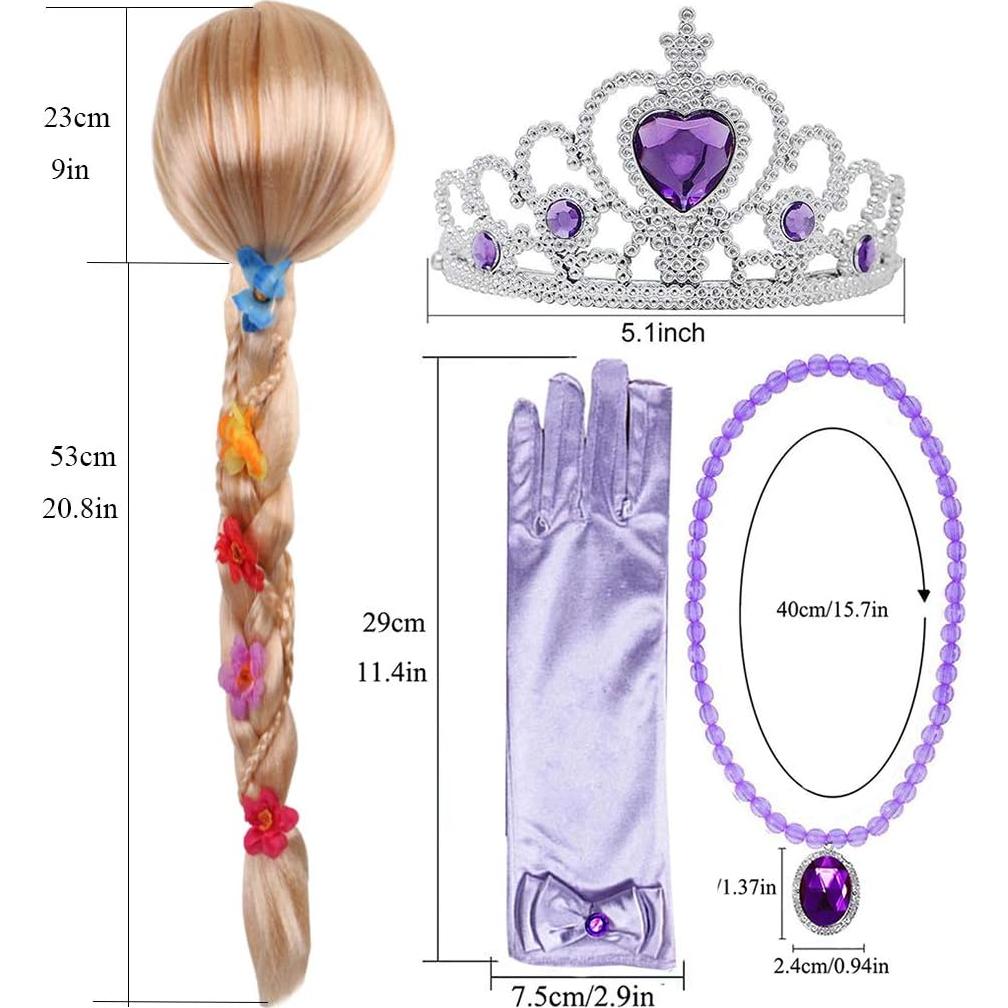 Peluca de Princesa Rapunzel con Tiara y Accesorios para Niñas