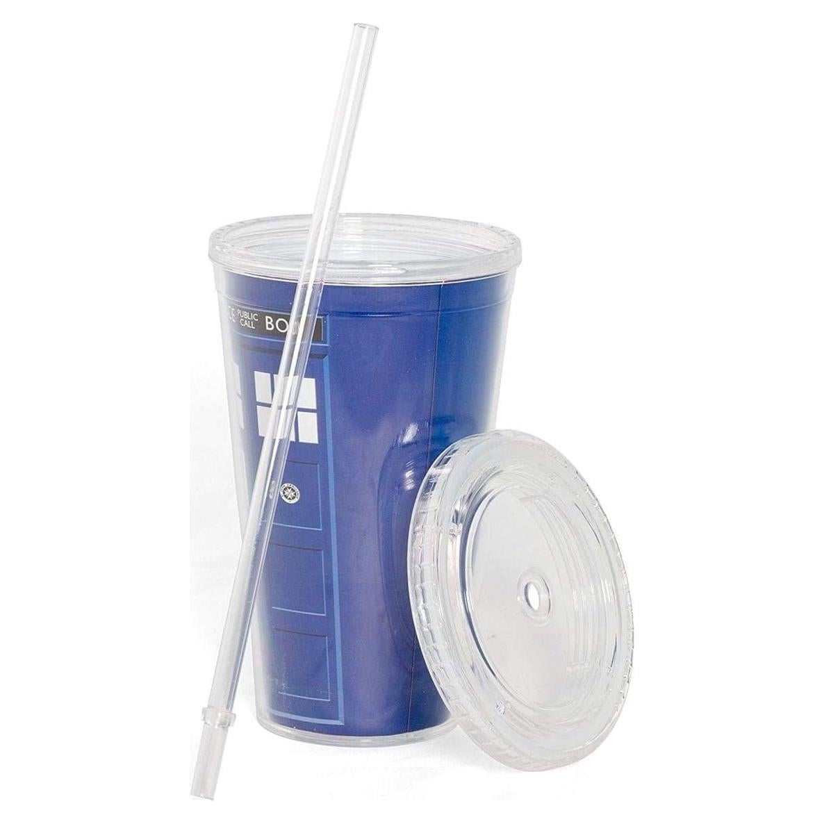 Taza Reutilizable TARDIS Doctor Who 0.47 L con Tapa y Popote