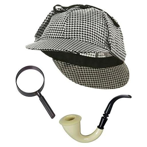 Kit de Disfraz Sherlock Holmes - Sombrero, Pipa y Lupa Funcional