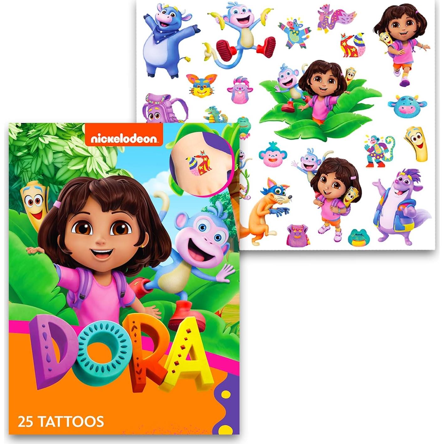 Paquete Fiesta Dora la Exploradora: 150 Stickers y 75 Tatuajes