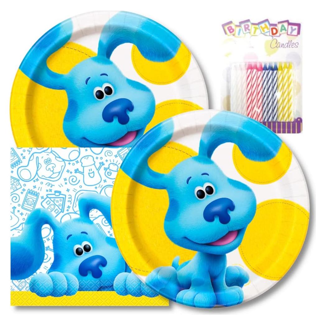 Suministros de Fiesta de Cumpleaños Blues Clues - Platos y Servilletas 16 Pzs + 24 Velas