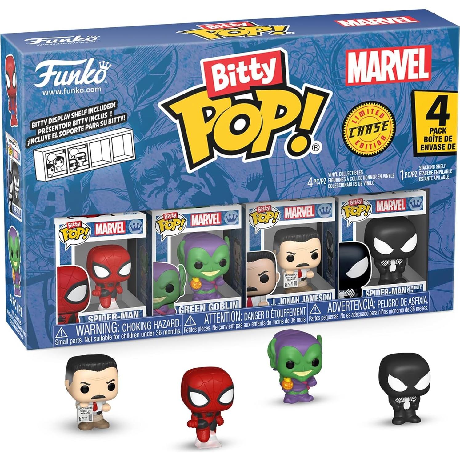 Funko Pop Bitty Marvel: Spider-Man, Duende Verde y J. Jonah Jameson - 4 Figuras 2.3 cm