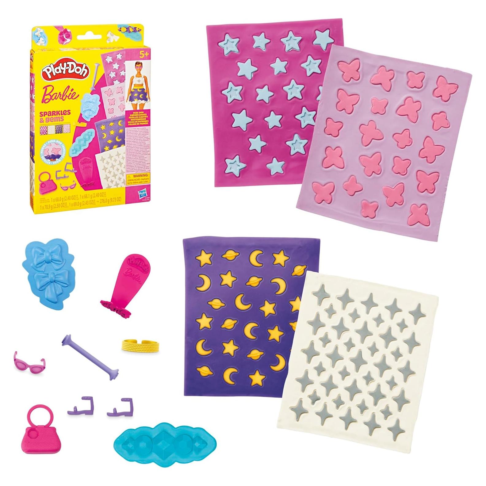 Play-Doh Barbie Accesorios Brillantes y Gemas - 4 Hojas y 8 Accesorios