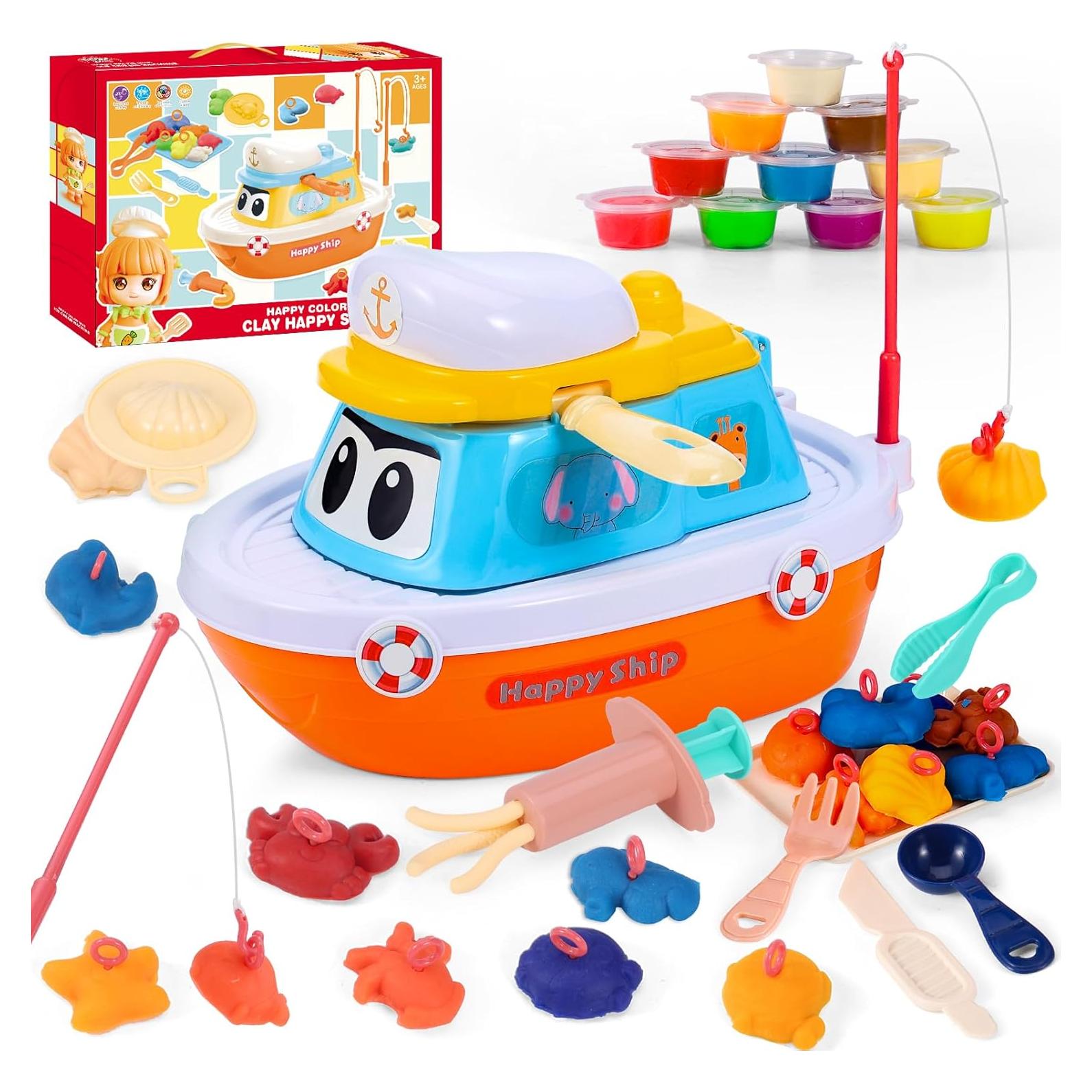 Juego de Plastilina Barco de Pesca Crelloci con 8 Moldes y 10 Colores