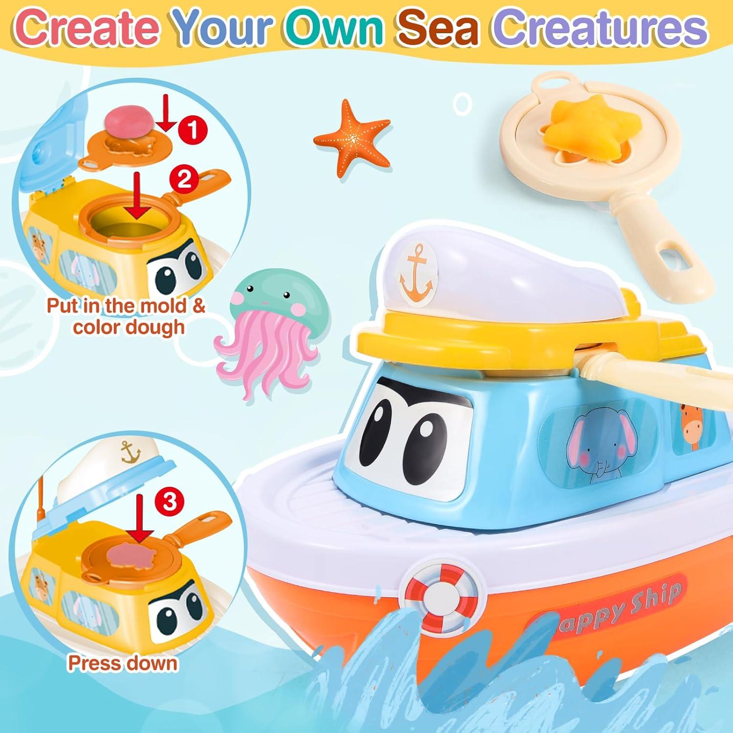 Juego de Plastilina Barco de Pesca Crelloci con 8 Moldes y 10 Colores