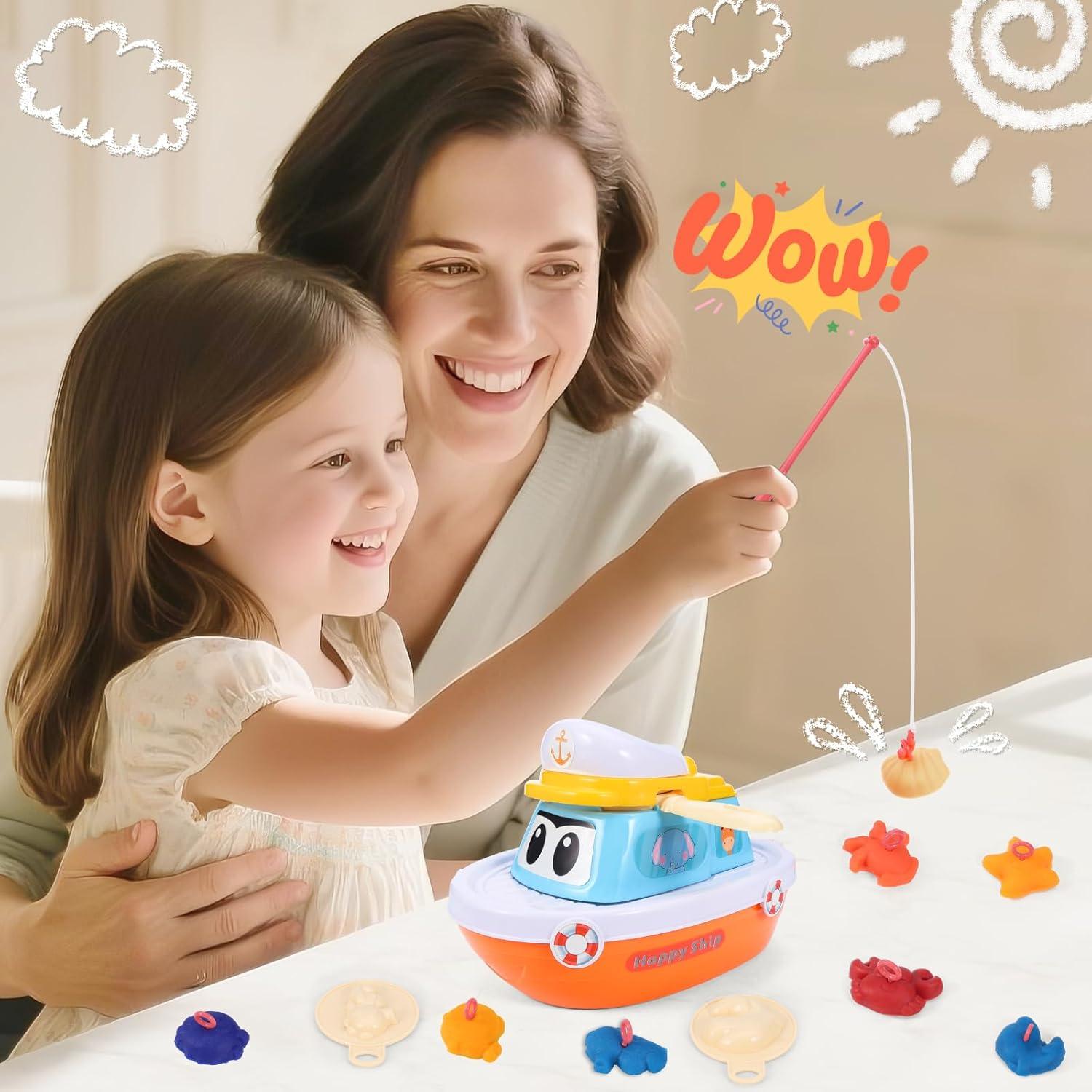 Juego de Plastilina Barco de Pesca Crelloci con 8 Moldes y 10 Colores