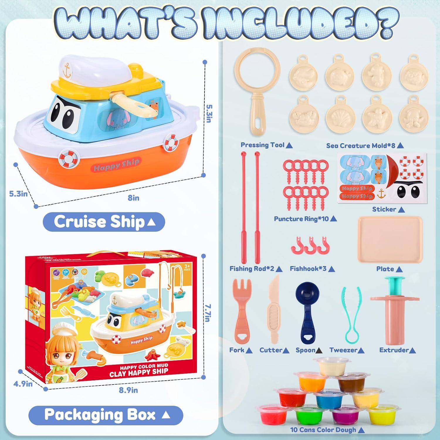 Juego de Plastilina Barco de Pesca Crelloci con 8 Moldes y 10 Colores