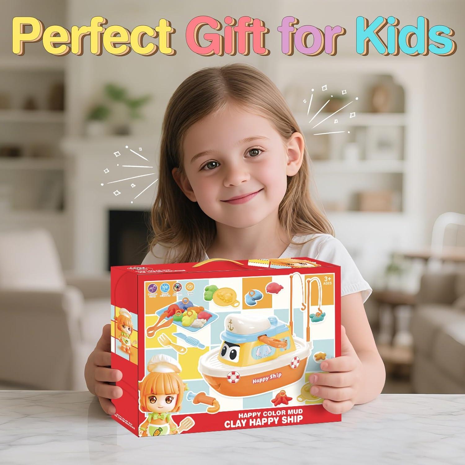 Juego de Plastilina Barco de Pesca Crelloci con 8 Moldes y 10 Colores