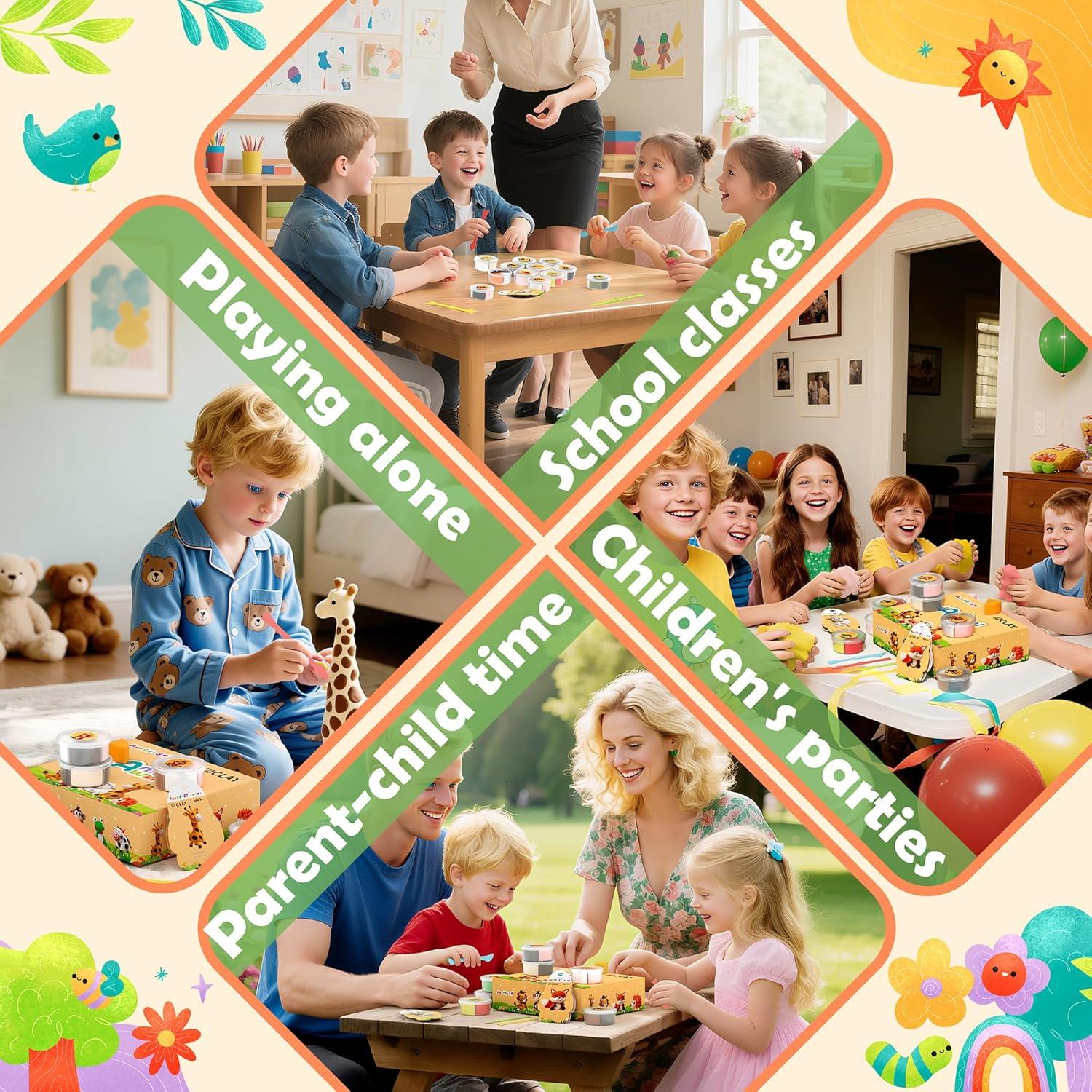 Kit de Arcilla Secada al Aire Aestd-ST - Tema Animal, 12 Cajas