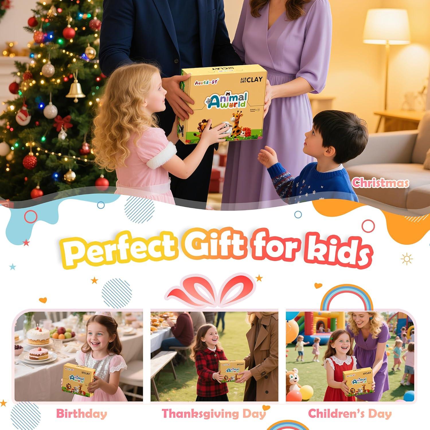 Kit de Arcilla Secada al Aire Aestd-ST - Tema Animal, 12 Cajas