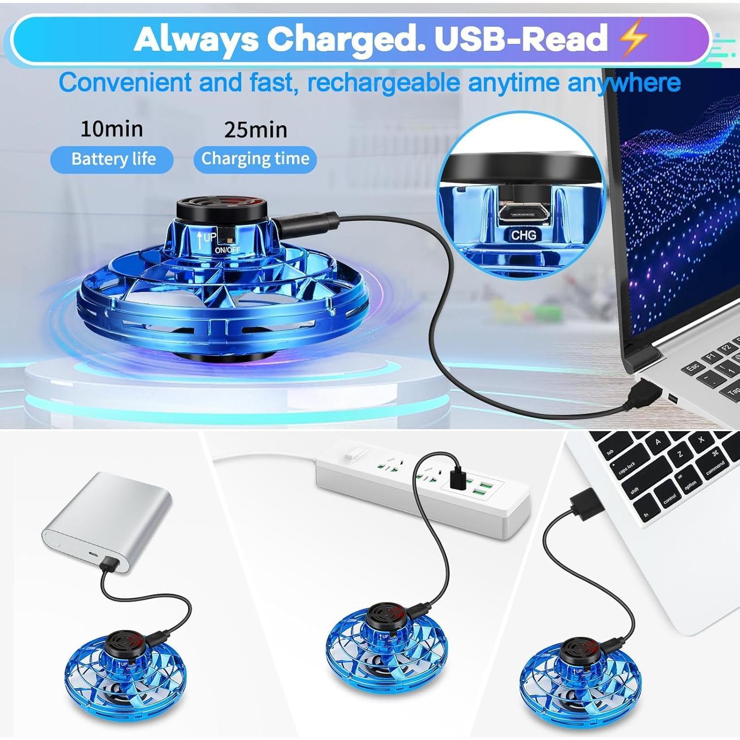 Drone Volador para Niños Vantexi Azul, Juguete Fidget LED