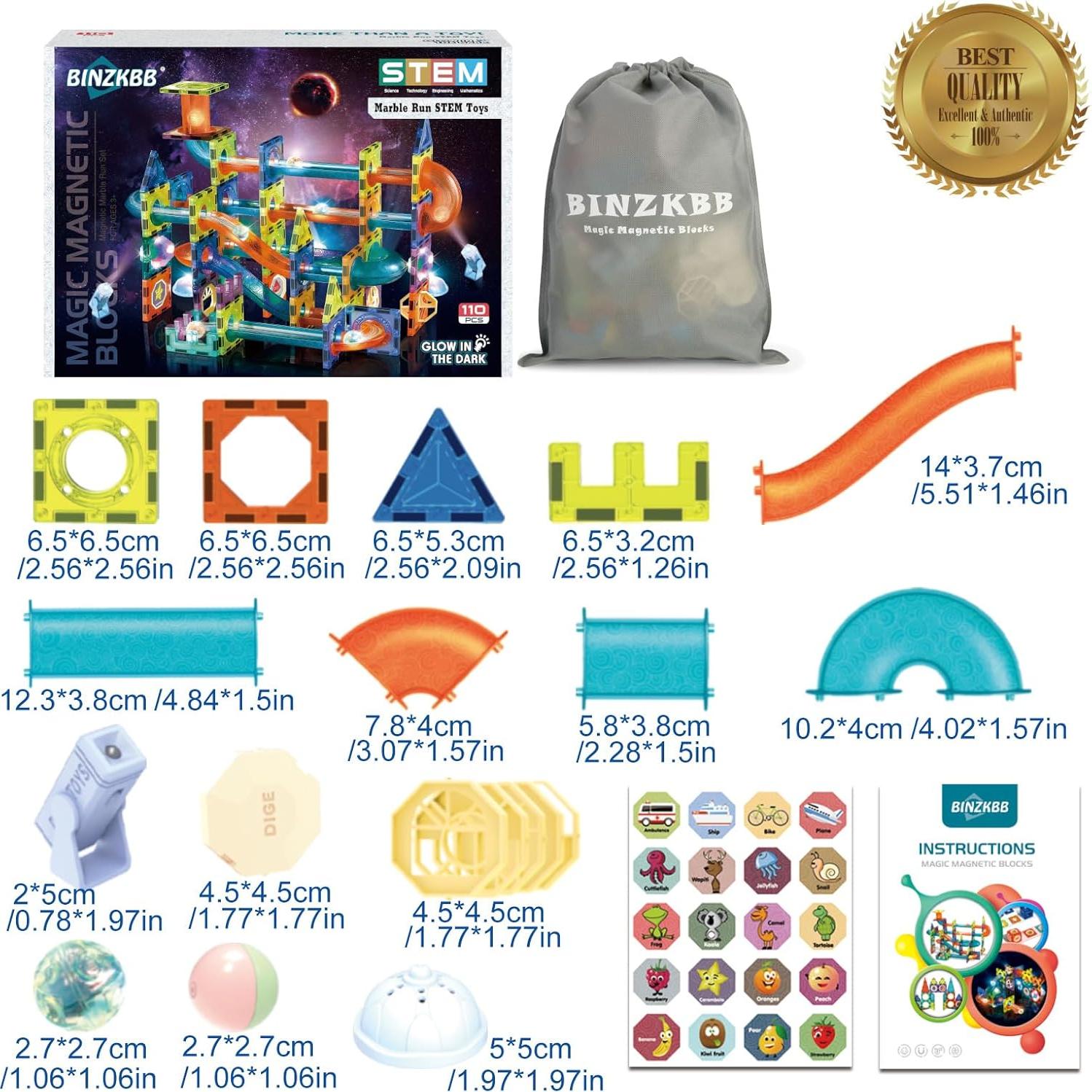 Bloques de Construcción Magnéticos BINZKBB 110 Piezas Brillan en la Oscuridad