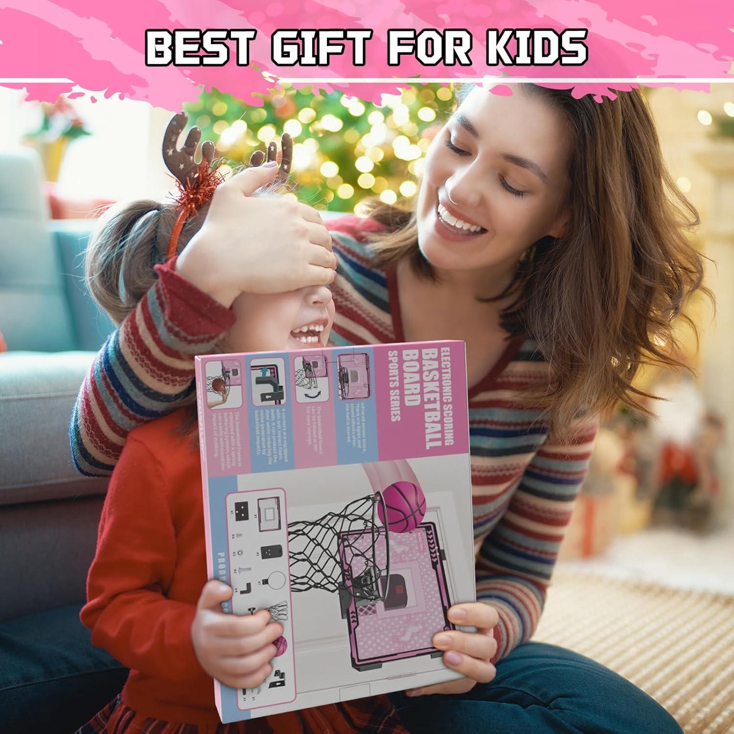 Aro de Baloncesto Interior KAISASA Unicornio Rosa 38 cm con Marcador LED