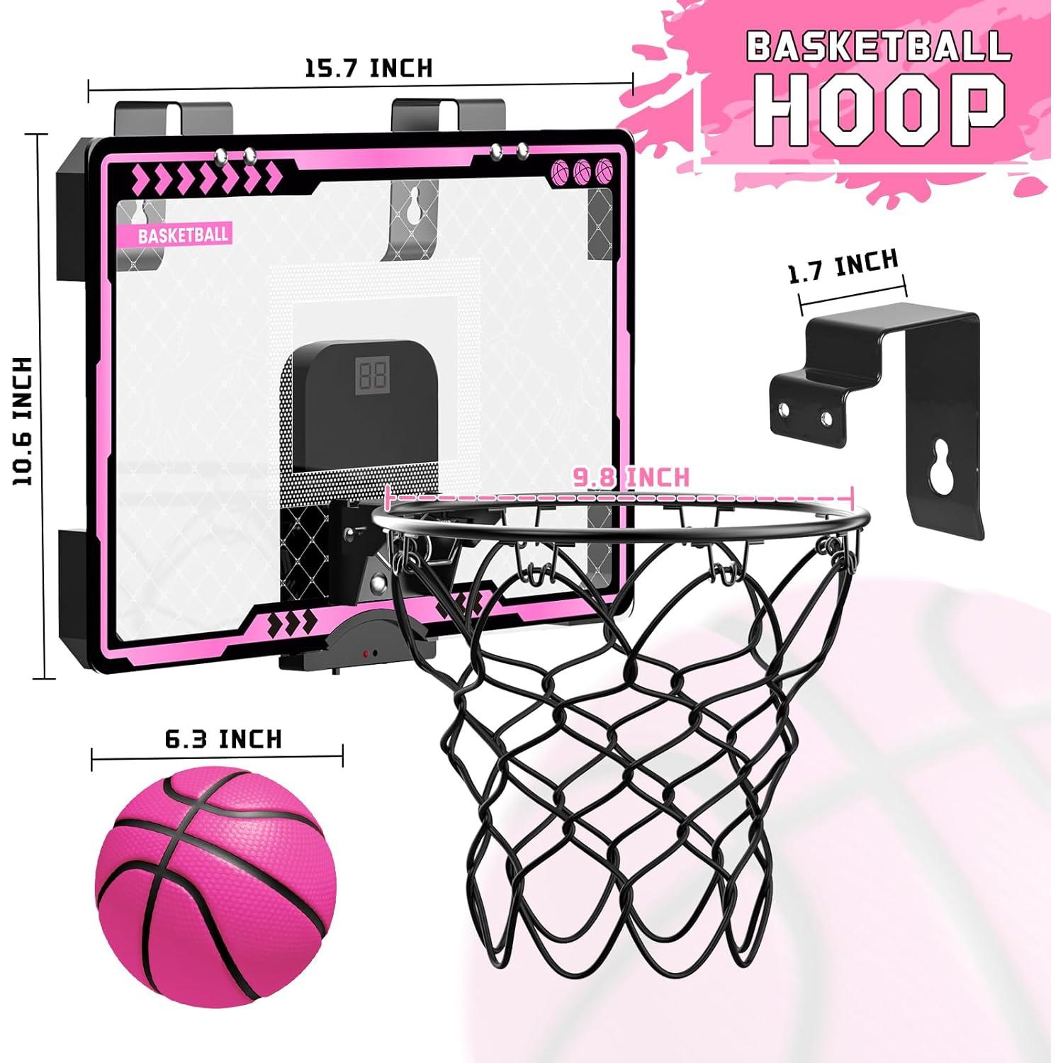 Aro de Baloncesto Interior KAISASA Unicornio Rosa 38 cm con Marcador LED