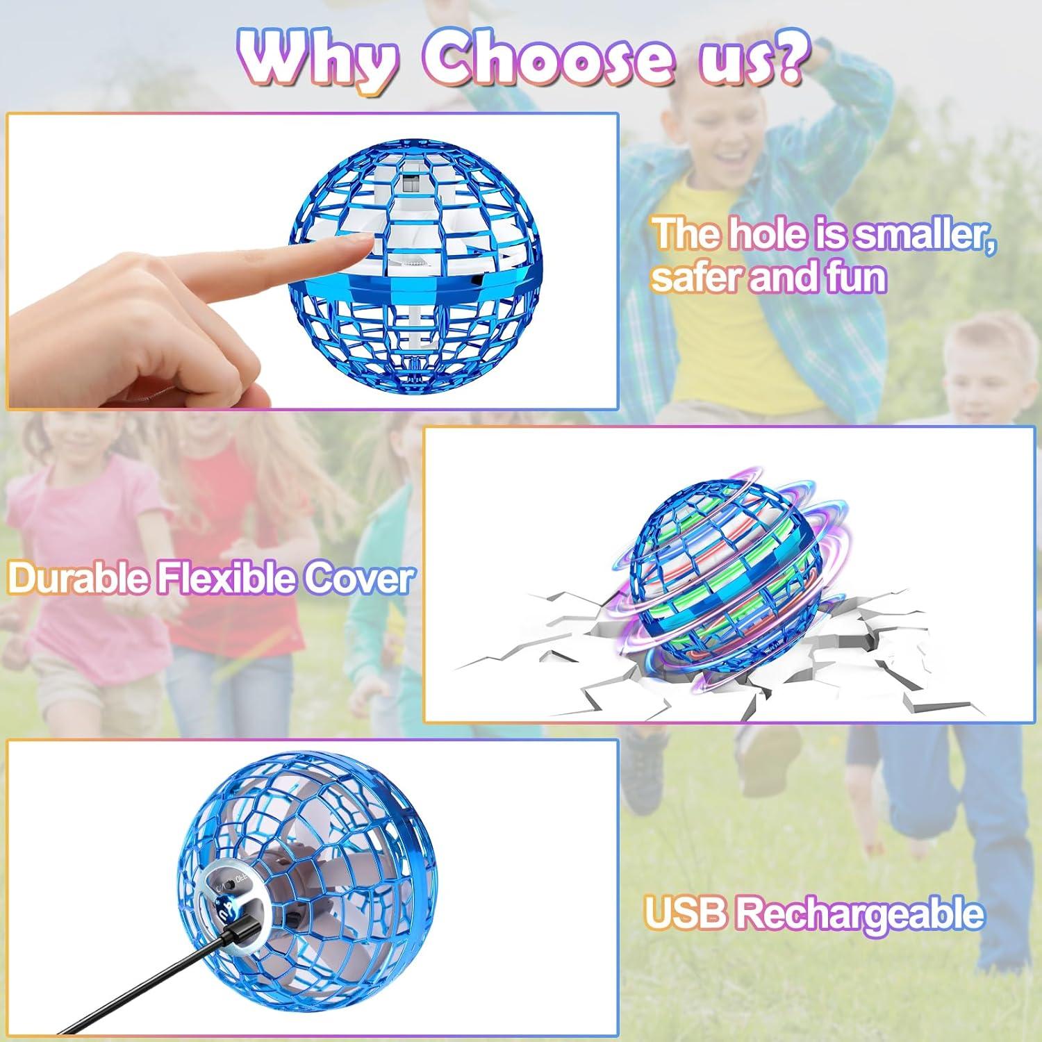 Flying Orb Ball Toy, Galaxy Ball 2024 Cosmic Globe Boomerang Hover Ball Fidget Spinner, Hand Controlled Mini Drone, Cool Toys Gifts for 6 7 8 9 10+ Year Old Boys Girls Outdoor Toys(Blue)