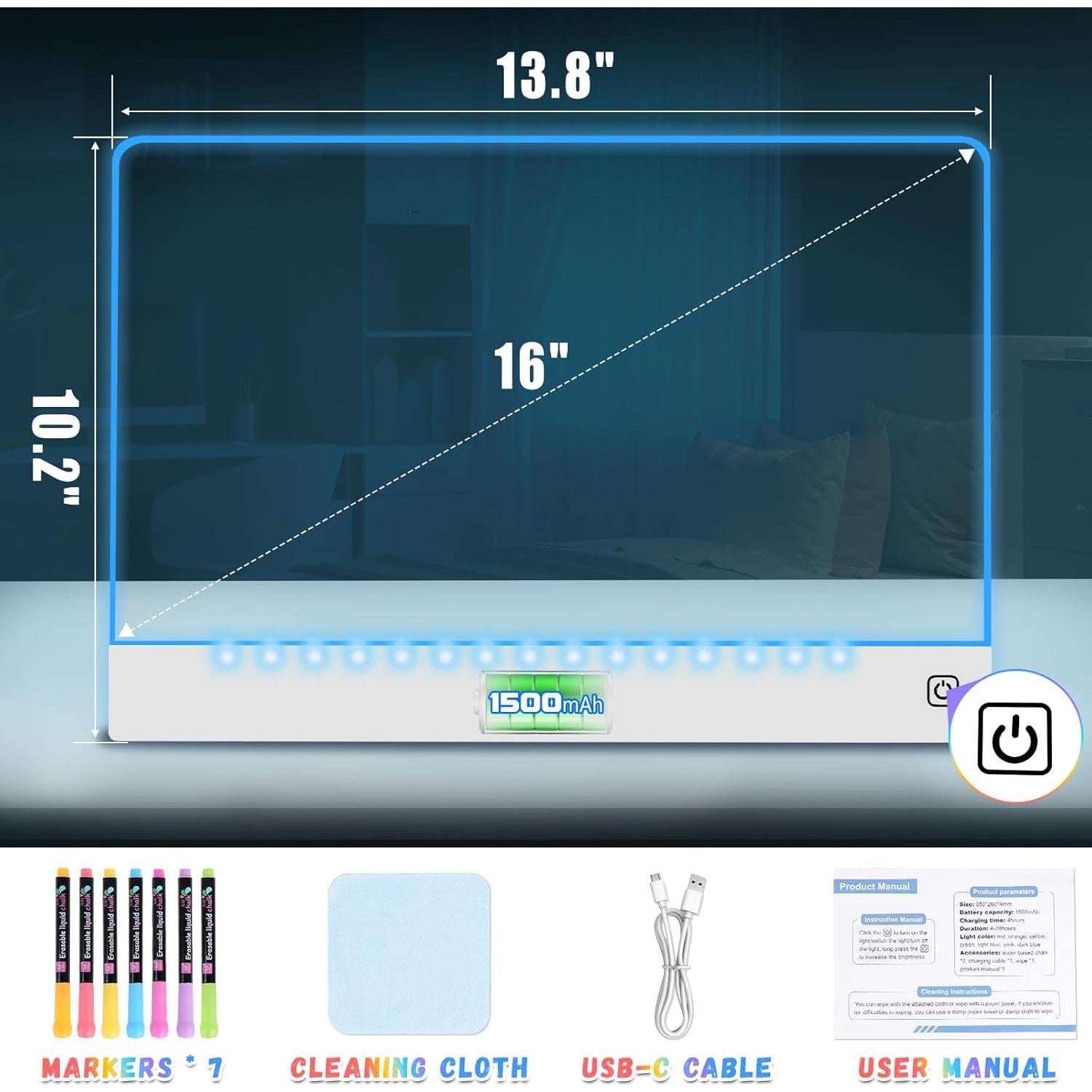 Tablero de Dibujo LED YONHAN 27.9x35.6cm Recargable Multicolor