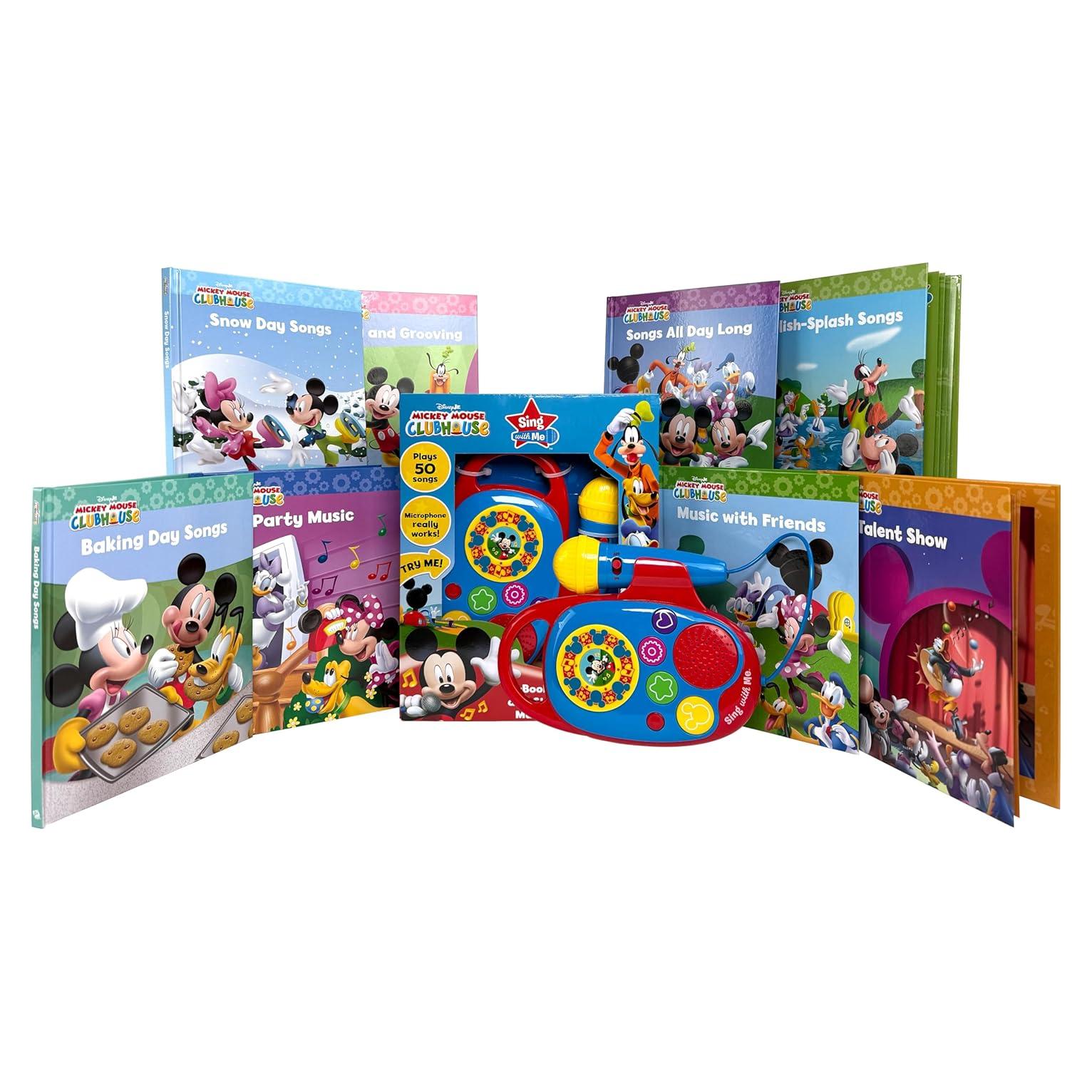 Disney Junior Mickey Mouse Clubhouse - Sing with Me 8-Book Library and Sing-Along Music Player - Minnie Mouse, Daisy Duck, Donald Duck, Pluto, and Goofy - PI Kids
